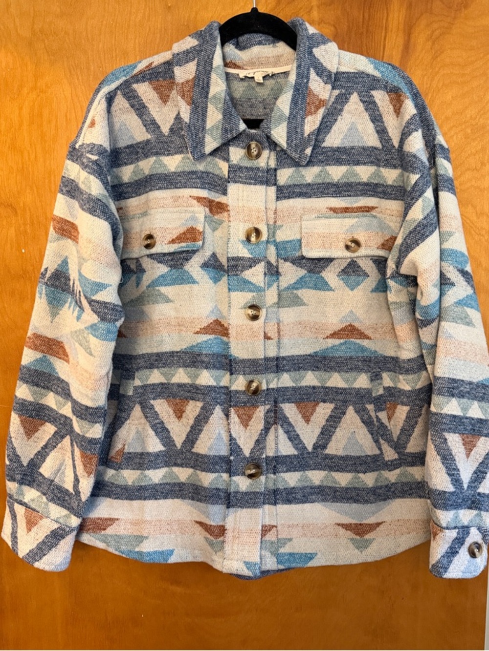 MYSTREE NWOT Aztec Shacket Jacket in Cream and Blue Large